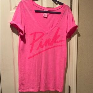 PINK Victoria's Secret Graphic Pink roll up Short Sleeve tee